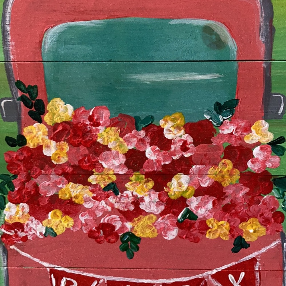 PICK JOY handmade painting on wood farmhouse floral pickup truck made by me - Picture 9 of 16